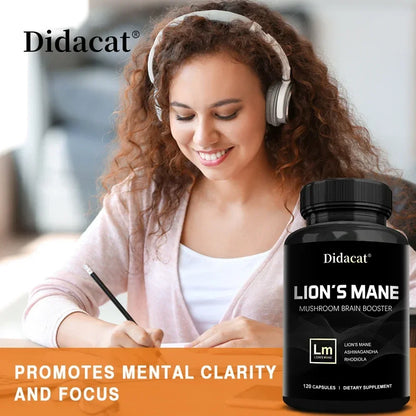Lion's Mane Mushroom Brain Supplement - Lion's Mane, Ashwagandha, Rhodiola Rosea - Stress & Mood, Brain, Memory & Focus Immunity
