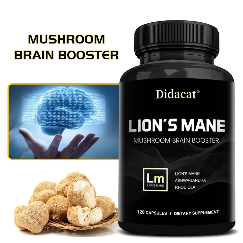 Lion's Mane Mushroom Brain Supplement - Lion's Mane, Ashwagandha, Rhodiola Rosea - Stress & Mood, Brain, Memory & Focus Immunity