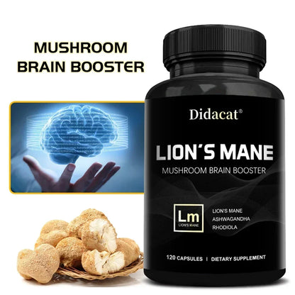 Lion's Mane Mushroom Brain Supplement - Lion's Mane, Ashwagandha, Rhodiola Rosea - Stress & Mood, Brain, Memory & Focus Immunity