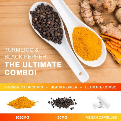 Turmeric Curcumin Capsules - with Black Pepper 95% Curcumin Complex - for Joint, Digestive & Immune Support Supplement