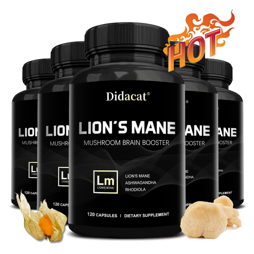 Lion's Mane Mushroom Brain Supplement - Lion's Mane, Ashwagandha, Rhodiola Rosea - Stress & Mood, Brain, Memory & Focus Immunity